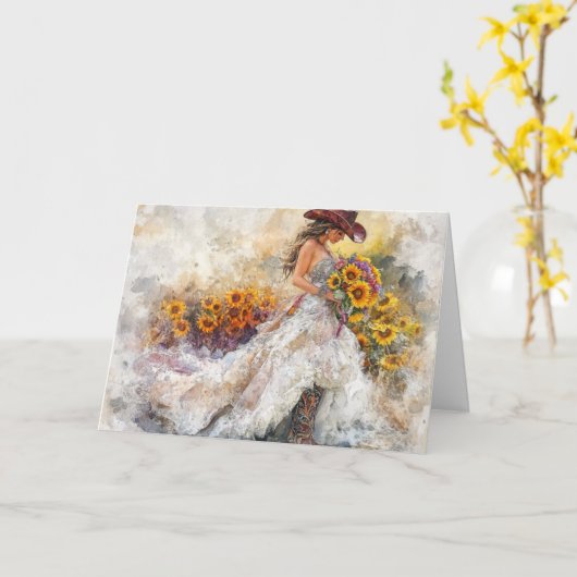 Elegantie en charme in cowboystijl kaart (Gele Bloem)