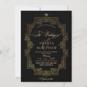 Elegantie en Royal Black & Gold Photo Wedding Kaart (Voorkant)