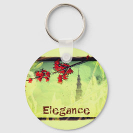Elegantie esdoorn Bloemen en Toren Sleutelhanger