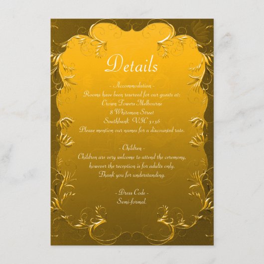  Elegantie Golden Wedding Details Informatiekaartje (Voorkant)