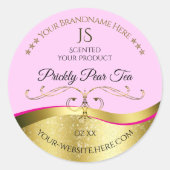 Elegantie Golfkleurige Gouden Decor Licht Roze Mon Ronde Sticker (Voorkant)