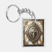 Elegantie in Absolutie Kruis op Marmer Met Verguld Sleutelhanger (Voorkant Links)