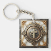 Elegantie in Absolutie Kruis op Marmer Met Verguld Sleutelhanger (Voorkant)