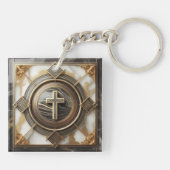 Elegantie in Absolutie Kruis op Marmer Met Verguld Sleutelhanger (Achterkant)