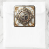 Elegantie in Absolutie Kruis op Marmer Met Verguld Vierkante Sticker (Tas)