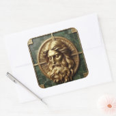 Elegantie in Absolutie Kruis op Marmer Met Verguld Vierkante Sticker (Envelop)