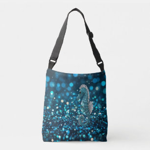 Elegantie in beweging: Aqua Seahorse op Aqua Bokeh Crossbody Tas