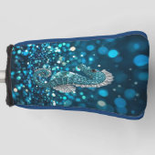 Elegantie in beweging: Aqua Seahorse op Aqua Bokeh Golfheadcover (Voorkant)