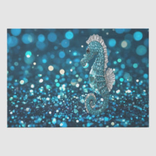 Elegantie in beweging: Aqua Seahorse op Aqua Bokeh Tissuepapier