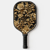 Elegantie in Beweging: Zwart en Gouden Bloemen Pickleball Paddle (Voorkant)