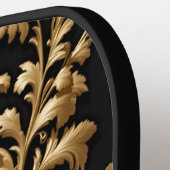 Elegantie in Beweging: Zwart en Gouden Bloemen Pickleball Paddle (Links Detail)