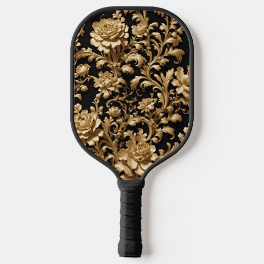 Elegantie in Beweging: Zwart en Gouden Bloemen Pickleball Paddle (Achterkant)
