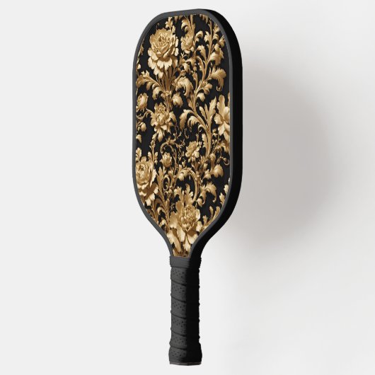 Elegantie in Beweging: Zwart en Gouden Bloemen Pickleball Paddle (Links)