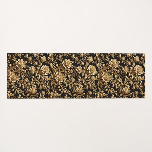 Elegantie in Beweging: Zwart & Goud Barok Bloemen Yogamat (Achterkant (horizontaal))