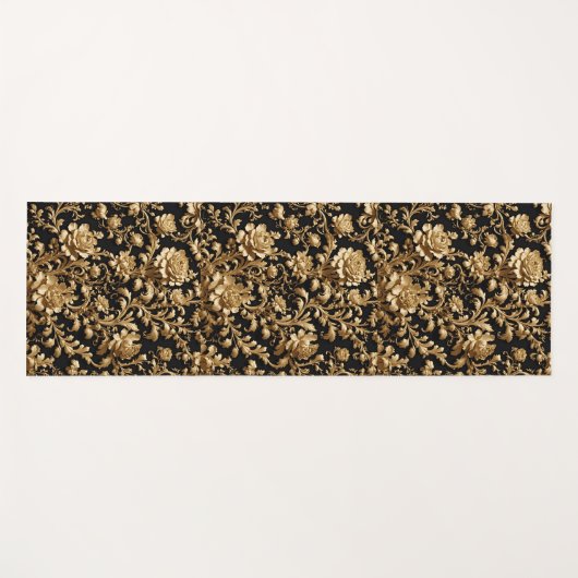 Elegantie in Beweging: Zwart & Goud Barok Bloemen Yogamat (Voorkant (horizontaal))
