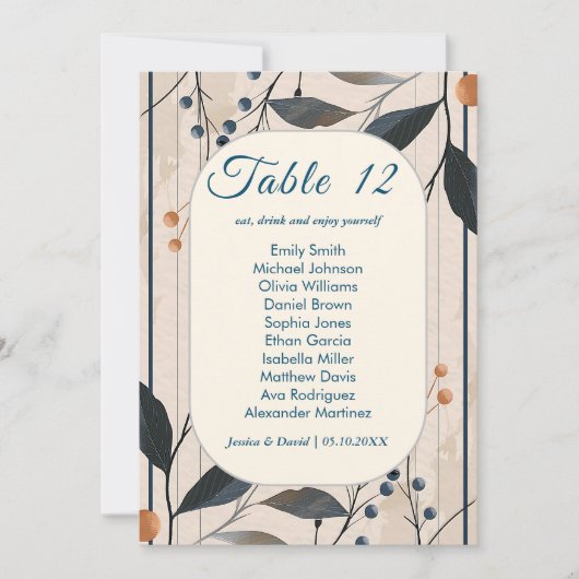 Elegantie in blauw en goud moderne zitplaatsen Kaa Kaart (Voorkant)