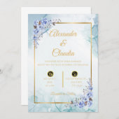 Elegantie in blauw: huwelijksuitnodiging met marme kaart (Voorkant / Achterkant)