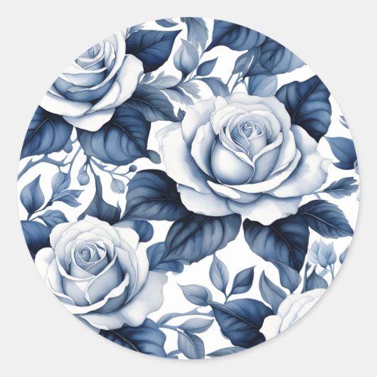 Elegantie in blauw Roos Ronde Sticker (Voorkant)