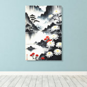 Elegantie in bloei: bloemen en landschap harmonie canvas afdruk (Insitu (Houten vloer))