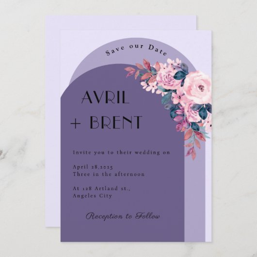 Elegantie in bloei: een bruiloft uitnodiging ontwe (Voorkant / Achterkant)