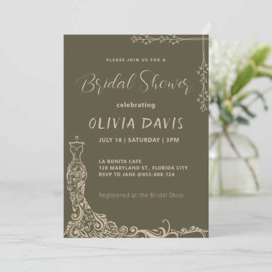 Elegantie in bloei: een uitnodiging voor een bruid (Staand voorkant)