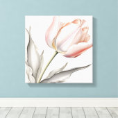 Elegantie in bloei: roze tulp met bladeren canvas afdruk (Insitu (Houten vloer))