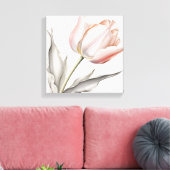 Elegantie in bloei: roze tulp met bladeren canvas afdruk (Insitu (Woonkamer))