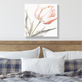 Elegantie in bloei: roze tulp met bladeren canvas afdruk (Insitu (Slaapkamer))