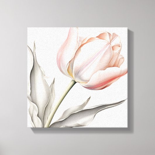 Elegantie in bloei: roze tulp met bladeren canvas afdruk (Voorkant)