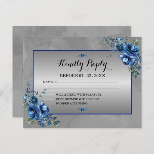 Elegantie in bloei: RSVP met Silver Response Kaart (Voorkant / Achterkant)