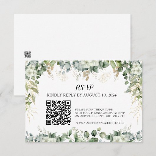 Elegantie in bloei: RSVP QR Silver Response Kaart (Voorkant / Achterkant)