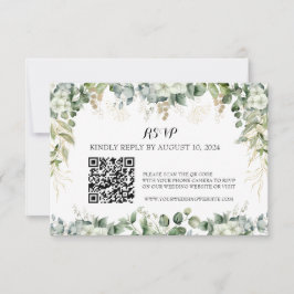 Elegantie in bloei: RSVP QR zilver antwoordkaart Kaartje