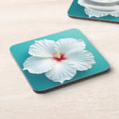 Elegantie in bloei: Witte Hibiscus Harmonie Bier Onderzetter (Linkerzijde)