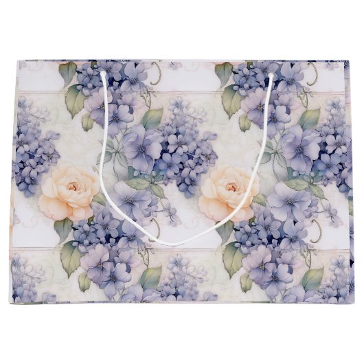 Elegantie in Bloom Pastel Paarse Hydrangea en Roos Groot Cadeauzakje (Voorkant)