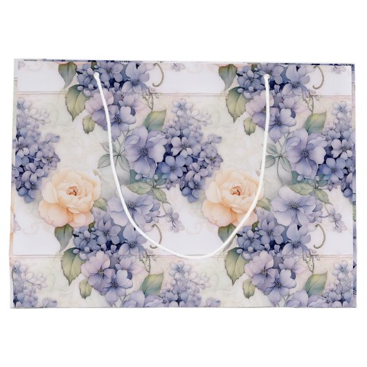 Elegantie in Bloom Pastel Paarse Hydrangea en Roos Groot Cadeauzakje (Achterkant)