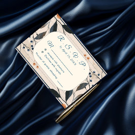Elegantie in Blue & Gold Modern Wedding RSVP Kaart