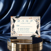 Elegantie in Blue & Gold Modern Wedding RSVP Kaart