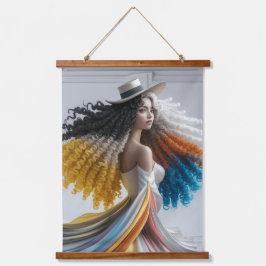 Elegantie in contrast Curly-Haired Woman Hangend Wandkleed
