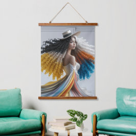 Elegantie in contrast Curly-Haired Woman Hangend Wandkleed