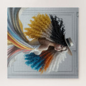 Elegantie in contrast Curly-Haired Woman Legpuzzel (Horizontaal)