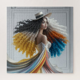 Elegantie in contrast Curly-Haired Woman Legpuzzel
