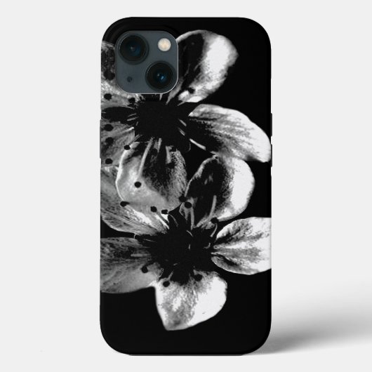 Elegantie in contrast: witte bloesems op zwart Case-Mate iPhone case (Achterkant)