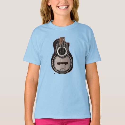 "Elegantie in Ebony: Zwart gitaar Print T-shirt" T-shirt (Voorkant)