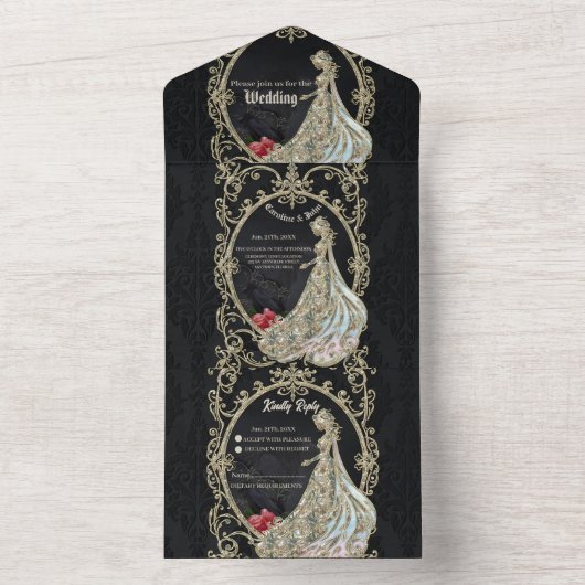 Elegantie in goud en zwart. all in one uitnodiging (Binnen)