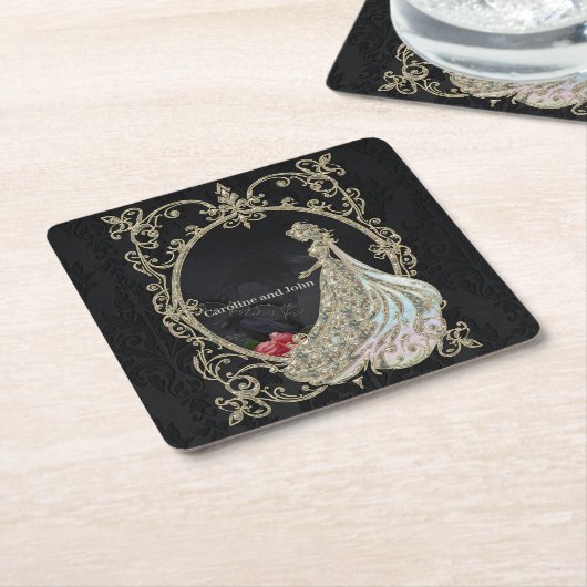 Elegantie in goud en zwart. kartonnen onderzetters (Schuin)