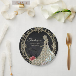 Elegantie in goud en zwart. papieren bordje