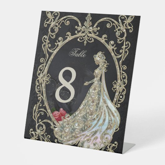 Elegantie in goud en zwart. reclamebord met voetstuk (Voorkant)