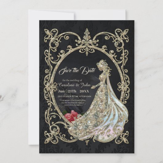 Elegantie in goud en zwart. save the date (Voorkant)