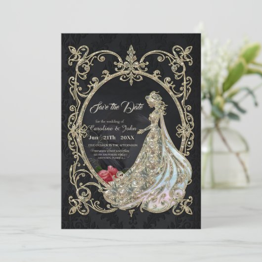 Elegantie in goud en zwart. save the date (Staand voorkant)