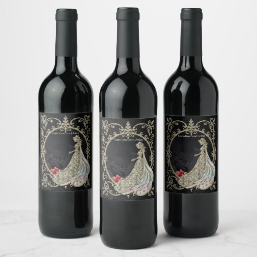 Elegantie in goud en zwart. wijn etiket (Flessen)